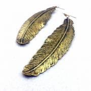 Vintage Gold Feather Drop Earrings